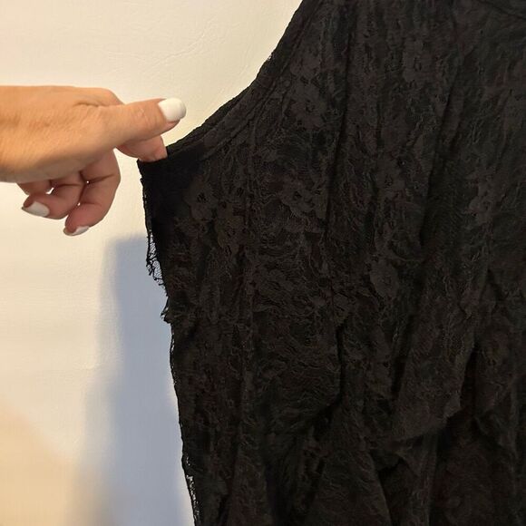 Whimsigoth witchy Dress Size 26W Black Sheer Floral Lace Overlay Halter Roamans - Picture 5 of 11